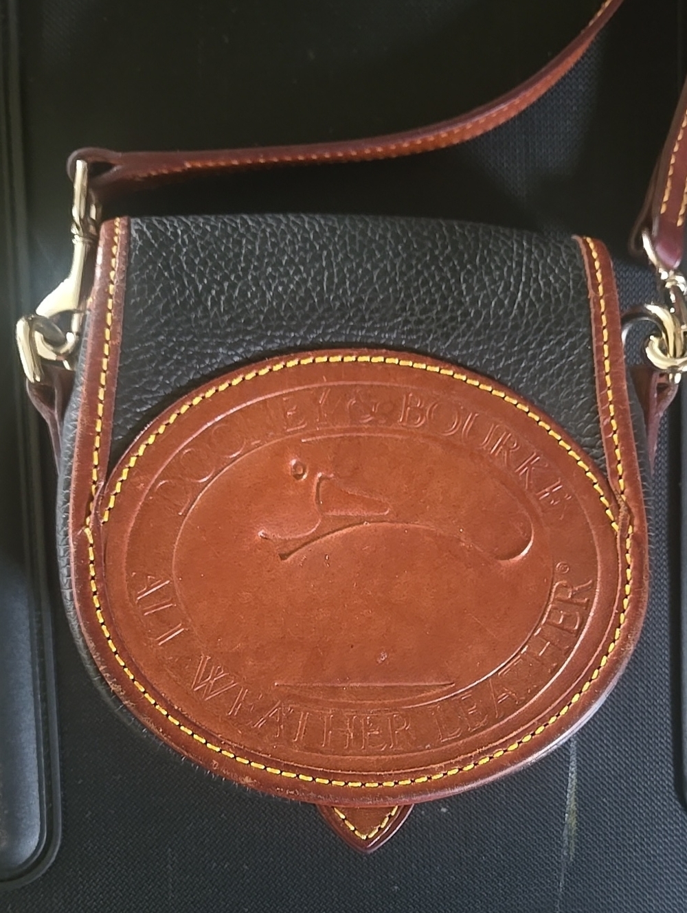 Dooney & Bourke Brown and Black Pebbled Leather Crossbody Bag - Picture 2 of 4